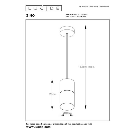 Lucide ZINO - Lámpara colgante - Ø 10 cm - 1xE27 - Fumé