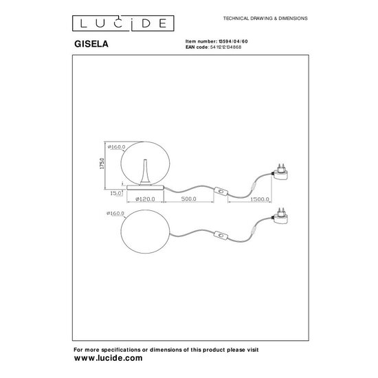 Lucide GISELA - Lámpara de mesa - Ø 16 cm - Regulación LED. - 1x5W 2700K - Transparente
