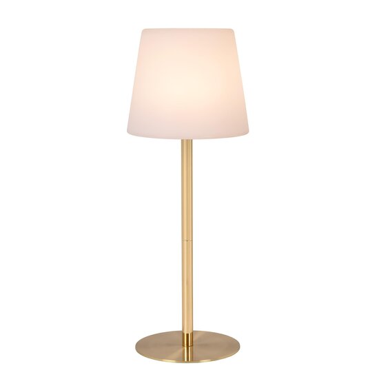 Lucide TYON - Lámpara de mesa recargable Interior/Exterior - Accu/Batería - Ø 15 cm - Regulación LED. - IP65 - Oro Mate / Latón