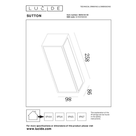 Lucide SUTTON - Wandlamp - Zonne-energie - LED Dimb. - 1x2W 2850K/3150K - IP54 - Dag/nacht sensor - Zwart