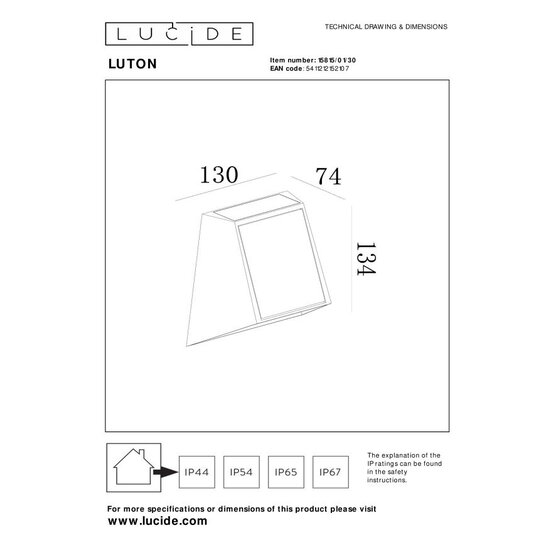 LUCIDE Lucide LUTON - Wandlamp - Zonne-energie - LED Dimb. - Perfect voor buitenverlichting