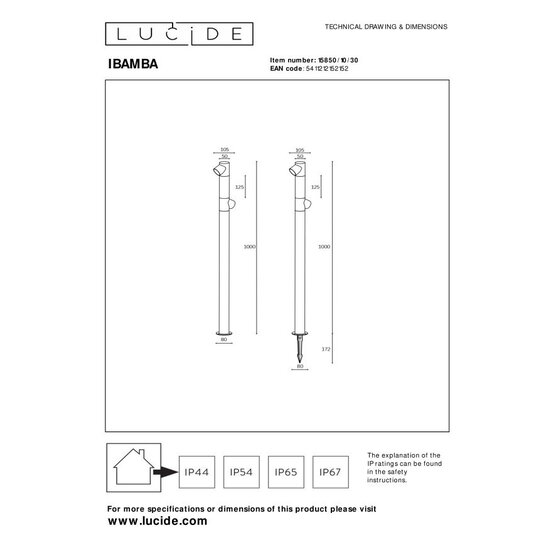 Lucide IBAMBA - Lampe sur pied - LED - 2x6W 3000K - IP65 - Noir