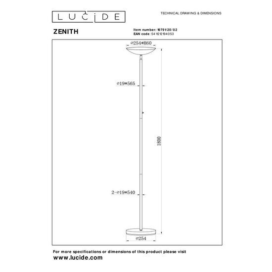 Lucide ZENITH - Floor lamp - Ø 25.4 cm - LED Dimb. - 1x20W 3000K - Matt Gold / Brass