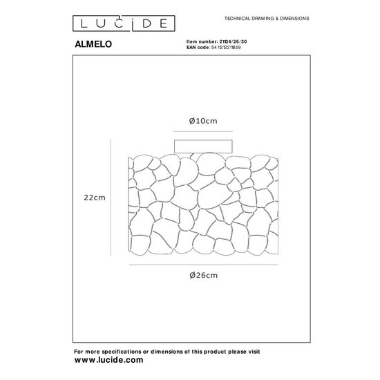 LUCIDE Lucide ALMELO - Lámpara de techo - Ø 25,5 cm - 1xE27 - Negro