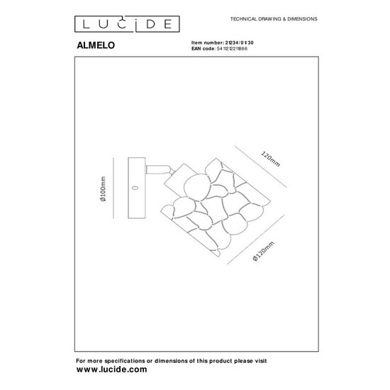 LUCIDE Lucide ALMELO - Wandspot / Wandleuchte - Ø 12 cm - 1xE14 - Schwarz