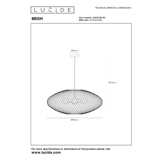 Lucide MESH - Lámpara colgante - Ø 85 cm - 3xE27 - Oro Mate / Latón