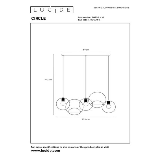 LUCIDE Lucide CIRCLE – Pendelleuchte – 3xE27 – Schwarz