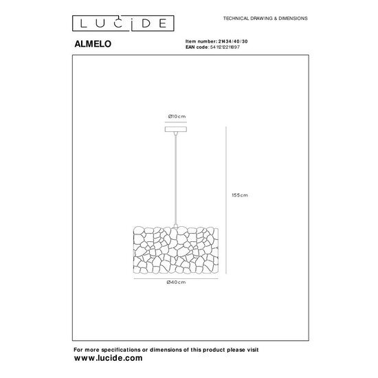 Lucide ALMELO - Pendant lamp - Ø 40 cm - 1xE27 - Black