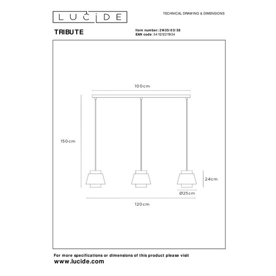 Lucid TRIBUTE - Pendant lamp - 3xE27 - Beige