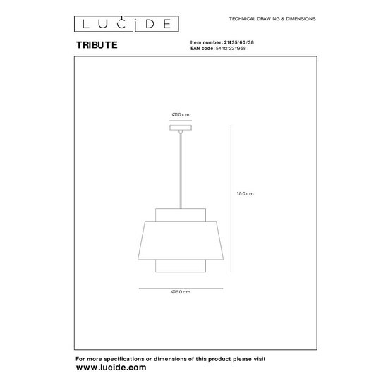 LUCIDE Lucide TRIBUTE - Hanglamp - Ø 60 cm - 1xE27 - Beige