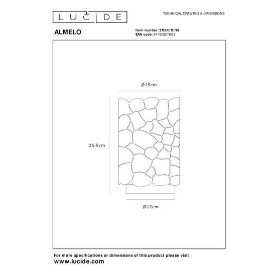 Lucide ALMELO - Lampe à poser - Ø 15 cm - 1xE27 - Noir