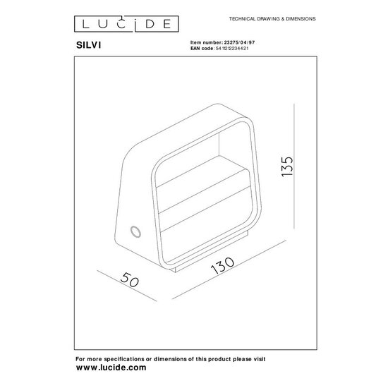 LUCIDE Lucide SILVI - Applique Murale Rechargeable - Créez l'ambiance parfaite avec un éclairage LED dimmable