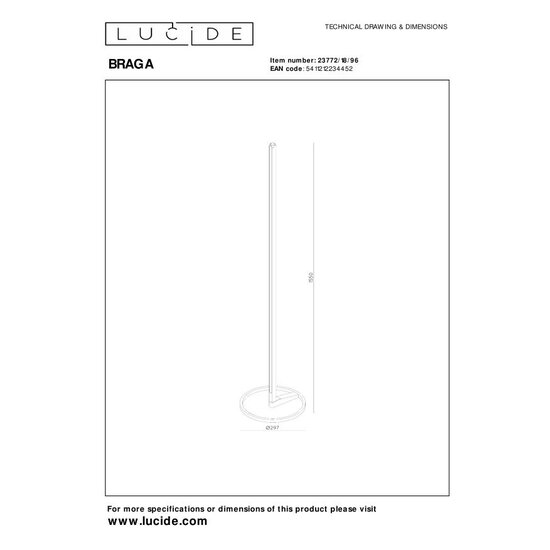 Lucide BRAGA - Lampadaire - Ø 30 cm - LED Dim. - CCT - 1x22W 2700K/4000K - Café