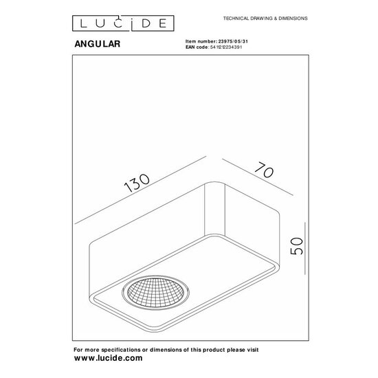 Lucide ANGULAR - Spot pour plafond - LED Dim. - Blanc