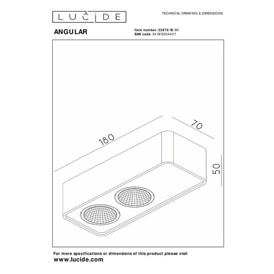 Lucide ANGULAR - Spot pour plafond - LED Dim. - Blanc