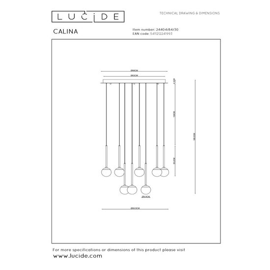 LUCIDE Lucide CALINA - Hanglamp - Ø 69,9 cm - LED Dimb. - 12x7,7W 2700K - Zwart - Premium