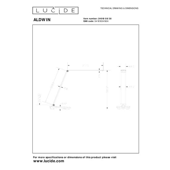 Lucide ALDWIN - Lampe de bureau - LED Dim. - CCT - 1x8W 2800K/6500K - Noir