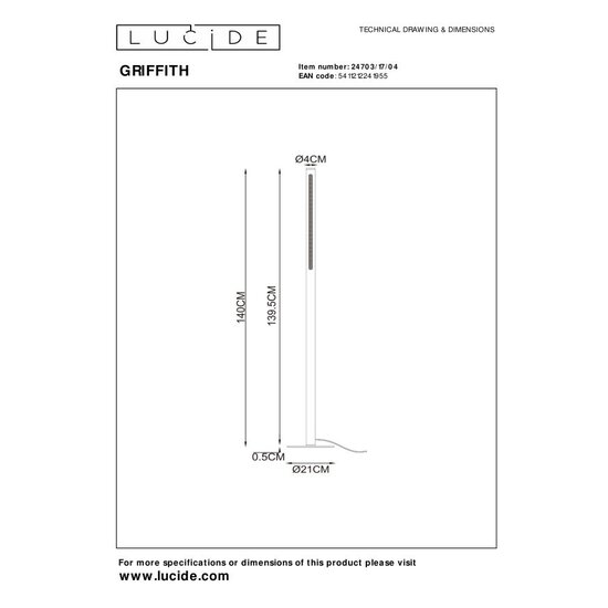 Lucide GRIFFITH - Stehleuchte - Ø 21 cm - LED Dim. - CCT - 1x18W 2700K/4000K - Bronze