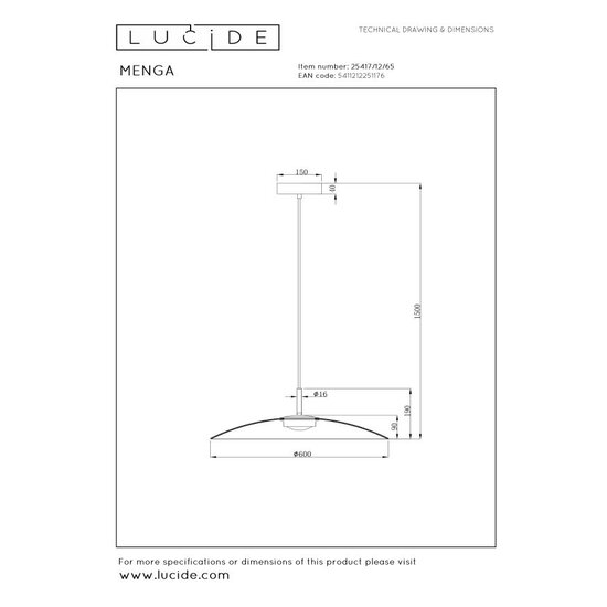 Lucide MENGA - Hanging lamp - Ø 60 cm - LED Dimming. - 1x18.6W 2700K - Fumé