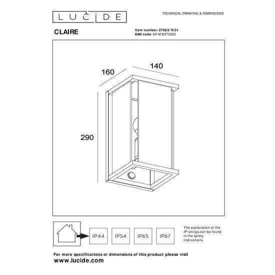 Lucide CLAIRE - Wall lamp Indoor/Outdoor - 1xE27 - IP54 - Motion & day/night sensor - White