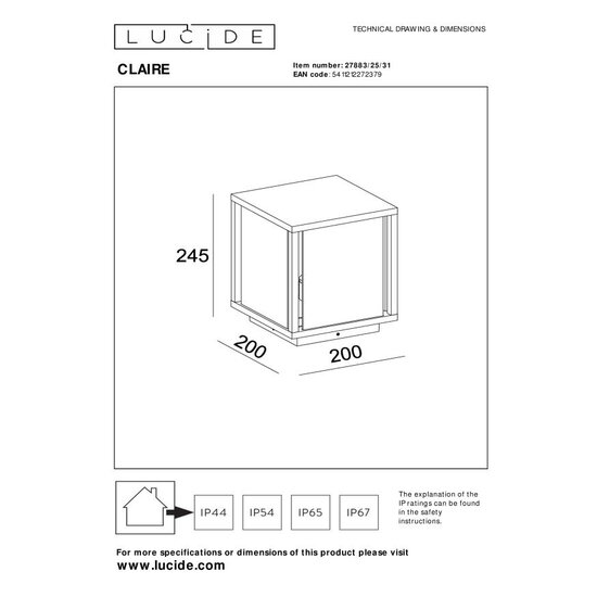 Lucide CLAIRE - Lámpara de pie - 1xE27 - IP54 - Blanco
