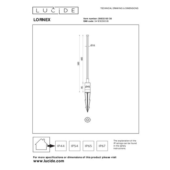 Lucide LORNEX - Spot de jardin - LED - 1x6W 3000K - IP54 - Noir