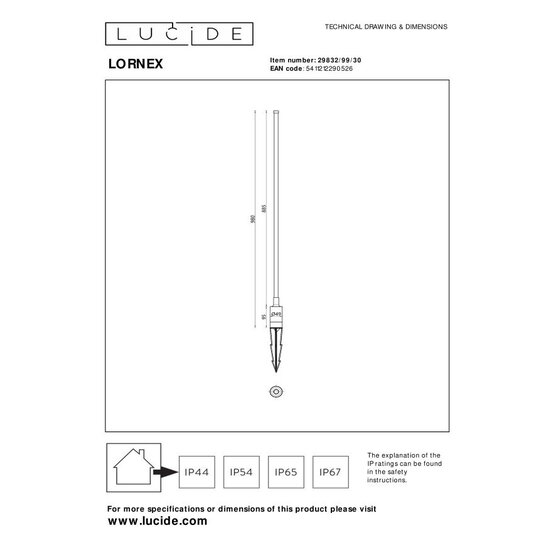 Lucide LORNEX - Spot de jardin - Ø 4,9 cm - LED - 1x6W 3000K - IP54 - Noir
