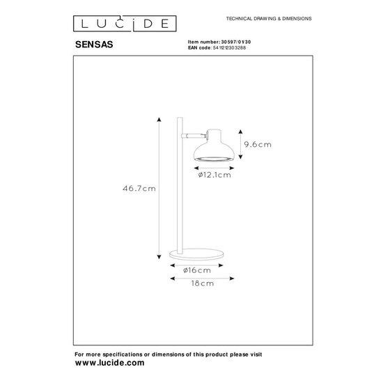 Lucide SENSAS - Tafellamp - Ø 18 cm - 1xGU10 (ES111) - Zwart