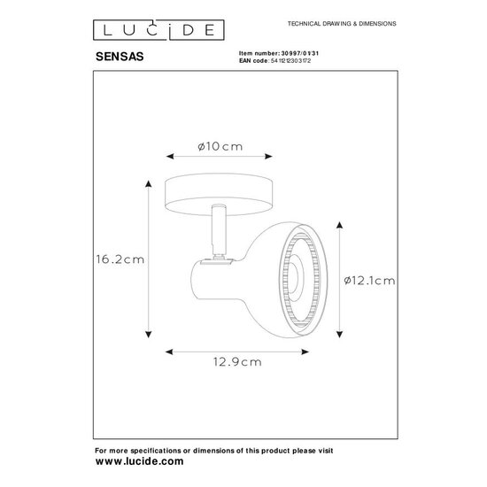 Lucide SENSAS - Foco de techo - 1xGU10 (ES111) - Blanco
