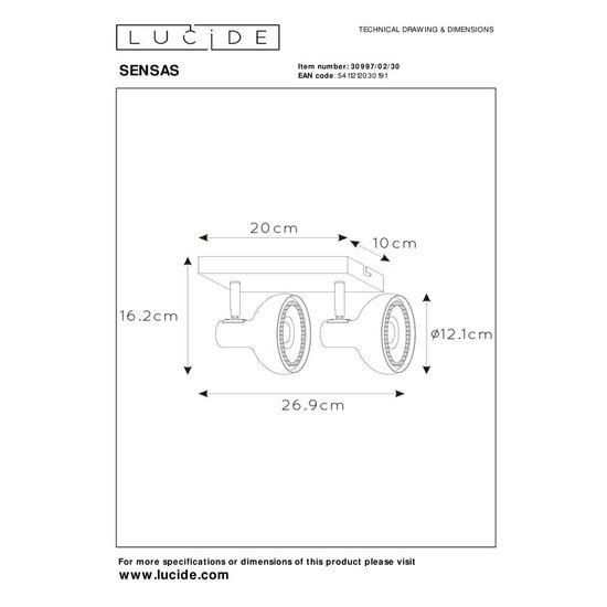 Lucide SENSAS - Deckenstrahler - 2xGU10 (ES111) - Schwarz