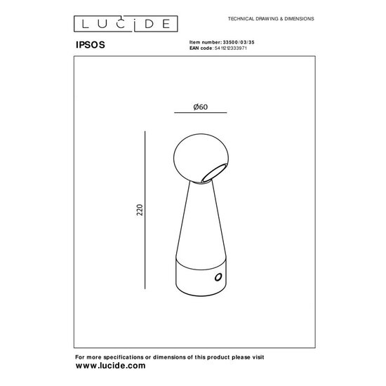Lucide IPSOS - Lámpara de mesa recargable - Batería - LED Dim to Warm - 1x3W 3000K/3200K - Dim to Warm - Azul