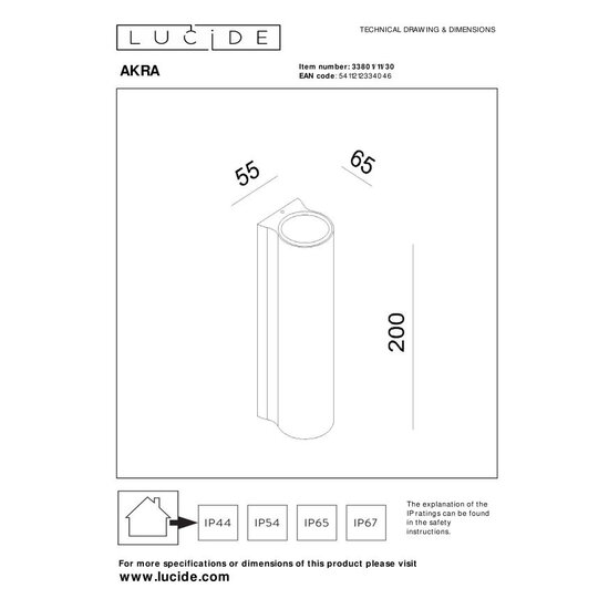 LUCIDE Lucide AKRA - Wall Lamp Indoor/Outdoor - Perfect for any outdoor space