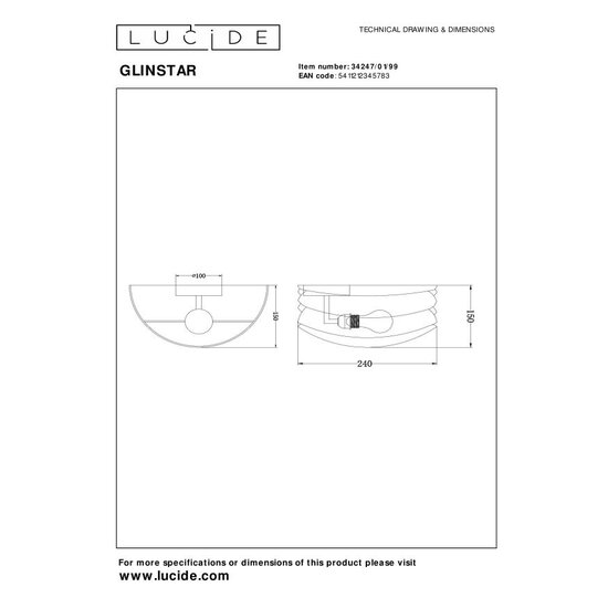 Lucide GLINSTAR - Wandlamp - 1xE27 - Multicolor