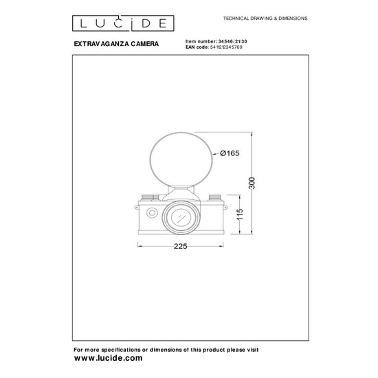 Lucide EXTRAVAGANZA CAMERA - Lampe de table - 1xE14 - Noir