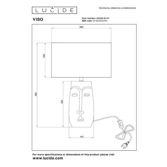 Lucide VISO - Tischleuchte - Ø 36 cm - 1xE27 - Weiß