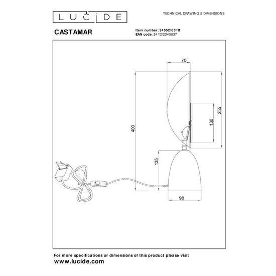 Lucide CASTAMAR - Lampe de table - LED - 1x8W 2100K - Chrome