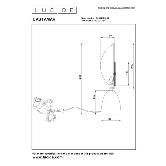 LUCIDE Lucide CASTAMAR - Tafellamp - Ø 25,5 cm - LED - 1x8W 2100K - Taupe