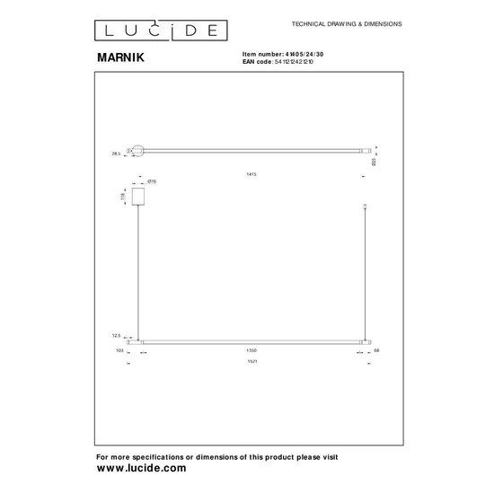 Lucide MARNIK - Lampe à suspension - Ø 2,5 cm - Variation LED. - CCT - 1x22W 2700K/4000K - Noir