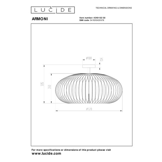 Lucide ARMONI - Deckenleuchte - Ø 52 cm - 1xE27 - Schwarz