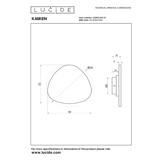 Lucide KAMIEN - Applique - LED - 1x6W 2700K - Blanc