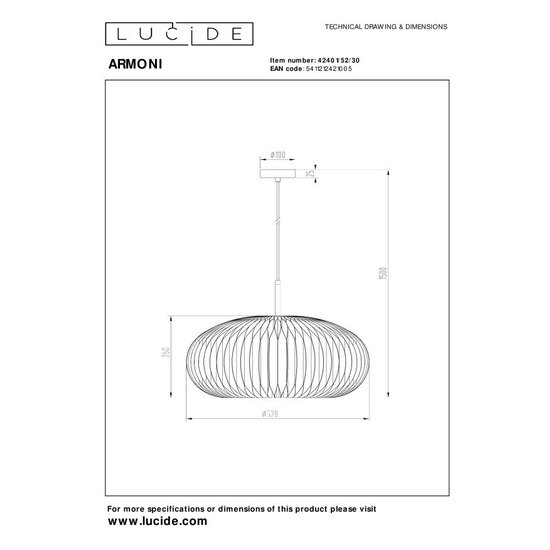 LUCIDE Lucide ARMONI - Lámpara Colgante - Ideal para Espacios Interiores Elegantes