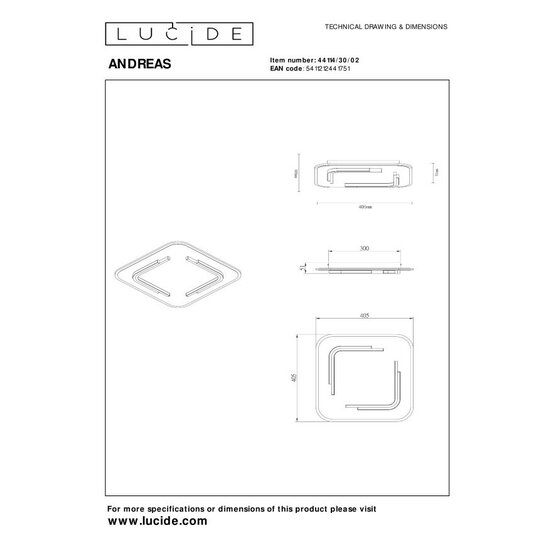 Lucide ANDREAS - Plafonnière - LED - 1x30W 2700K - Mat Goud / Messing