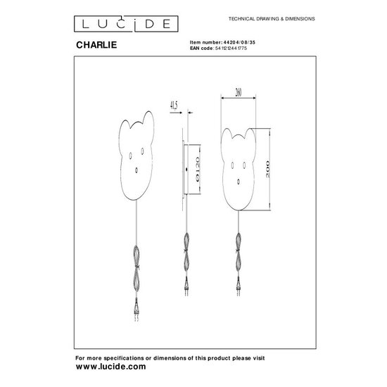 Lucide CHARLIE - Wall lamp Children's room - LED Dim to warm - 1x7W 2600K/2700K - Blue