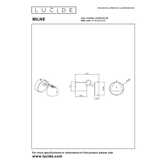 Lucide MILNE - Lámpara de pared - Regulación LED. - 1x8W 2700K - Negro