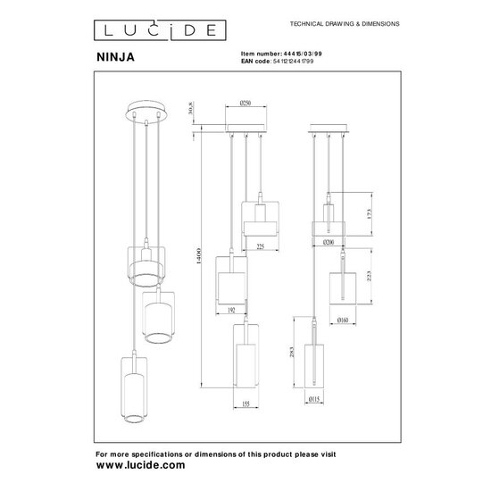 Lucide NINJA - Hanglamp - 3xE27 - Multicolor