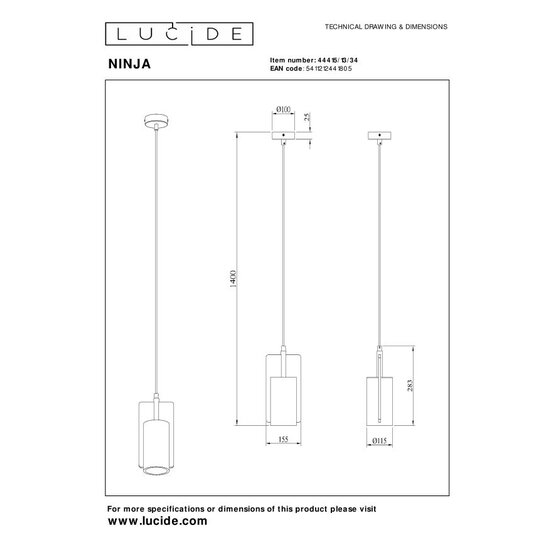 Lucide NINJA - Hanglamp - 1xE27 - Geel