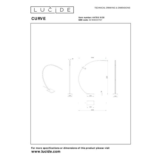 Lucide CURVE - Lampe à arc - LED Dim. - 1x15W 2700K - Noir