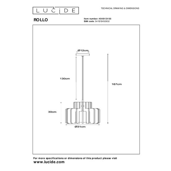 Lucide ROLLO - Hanglamp - 1xE27 - Terracotta