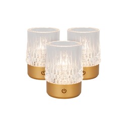 Lucide LILY - Wiederaufladbare Tischleuchte - Batterie - Ø 8 cm - LED Dim to Warm - 1x3W 2700K/3000K - Mattgold / Messing - 3er-Set