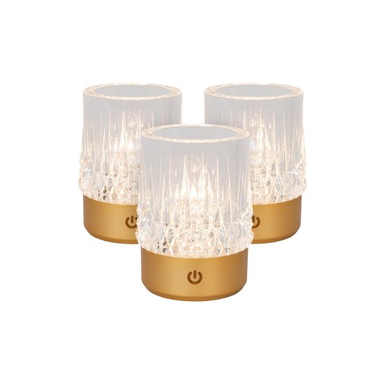 Lucide LILY - Lampe de Table Rechargeable - Pile - Ø 8 cm - LED Dim pour réchauffer - 1x3W 2700K/3000K - Or Mat / Laiton - Lot de 3